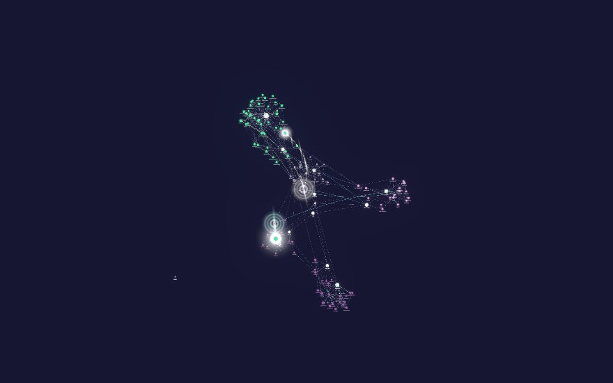 Animated: two agents continuously jumping across the vault with comet trails and impact effects